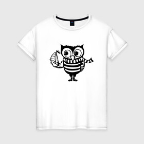 Женская футболка хлопок с принтом Совенок с корабликом в Тюмени, 100% хлопок | прямой крой, круглый вырез горловины, длина до линии бедер, слегка спущенное плечо | owl | owls | сова | совушка | совы | филин | фраза | юмор