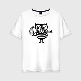 Женская футболка хлопок Oversize с принтом Совенок с корабликом в Тюмени, 100% хлопок | свободный крой, круглый ворот, спущенный рукав, длина до линии бедер
 | owl | owls | сова | совушка | совы | филин | фраза | юмор