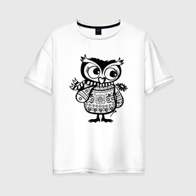Женская футболка хлопок Oversize с принтом Совушка с цветочком в Тюмени, 100% хлопок | свободный крой, круглый ворот, спущенный рукав, длина до линии бедер
 | Тематика изображения на принте: owl | owls | сова | совушка | совы | филин | фраза | юмор