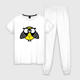 Женская пижама хлопок с принтом Удивленная сова в Тюмени, 100% хлопок | брюки и футболка прямого кроя, без карманов, на брюках мягкая резинка на поясе и по низу штанин | owl | owls | сова | совушка | совы | филин | фраза | юмор