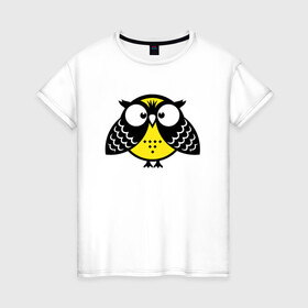 Женская футболка хлопок с принтом Удивленная сова в Тюмени, 100% хлопок | прямой крой, круглый вырез горловины, длина до линии бедер, слегка спущенное плечо | owl | owls | сова | совушка | совы | филин | фраза | юмор