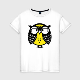 Женская футболка хлопок с принтом Совушка в очках в Тюмени, 100% хлопок | прямой крой, круглый вырез горловины, длина до линии бедер, слегка спущенное плечо | owl | owls | сова | совушка | совы | филин | фраза | юмор
