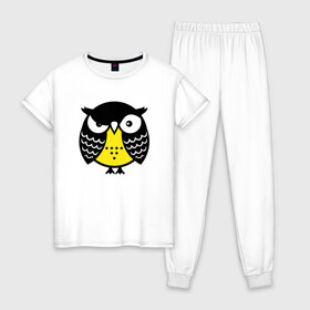 Женская пижама хлопок с принтом Сердитая сова в Тюмени, 100% хлопок | брюки и футболка прямого кроя, без карманов, на брюках мягкая резинка на поясе и по низу штанин | owl | owls | сова | совушка | совы | филин | фраза | юмор