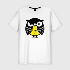 Мужская футболка хлопок Slim с принтом Сердитая сова в Тюмени, 92% хлопок, 8% лайкра | приталенный силуэт, круглый вырез ворота, длина до линии бедра, короткий рукав | owl | owls | сова | совушка | совы | филин | фраза | юмор