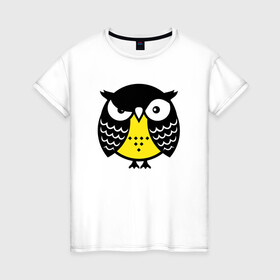 Женская футболка хлопок с принтом Сердитая сова в Тюмени, 100% хлопок | прямой крой, круглый вырез горловины, длина до линии бедер, слегка спущенное плечо | owl | owls | сова | совушка | совы | филин | фраза | юмор