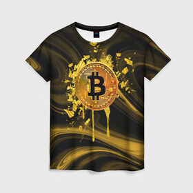 Женская футболка 3D с принтом Биткоин Крипта в Тюмени, 100% полиэфир ( синтетическое хлопкоподобное полотно) | прямой крой, круглый вырез горловины, длина до линии бедер | bitcoin | crypto | gold | money | биток | валюта | деньги | золото | криптовалюта
