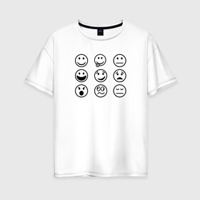 Женская футболка хлопок Oversize с принтом настроение  в Тюмени, 100% хлопок | свободный крой, круглый ворот, спущенный рукав, длина до линии бедер
 | cheerful | emoji | emotions | joyful | mood | sad | smiley | веселый | грустный | настроение | радостный | смайлик | эмоции