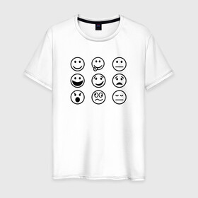Мужская футболка хлопок с принтом настроение  в Тюмени, 100% хлопок | прямой крой, круглый вырез горловины, длина до линии бедер, слегка спущенное плечо. | Тематика изображения на принте: cheerful | emoji | emotions | joyful | mood | sad | smiley | веселый | грустный | настроение | радостный | смайлик | эмоции