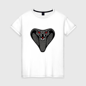Женская футболка хлопок с принтом Кобра в Тюмени, 100% хлопок | прямой крой, круглый вырез горловины, длина до линии бедер, слегка спущенное плечо | агрессия | голова | змея | кобра | оскал | угроза | фантазия