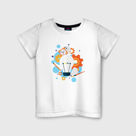 Детская футболка хлопок с принтом Наука в Тюмени, 100% хлопок | круглый вырез горловины, полуприлегающий силуэт, длина до линии бедер | карандаш | кисть | лампочка | наука | рисунок | часы | шестеренки