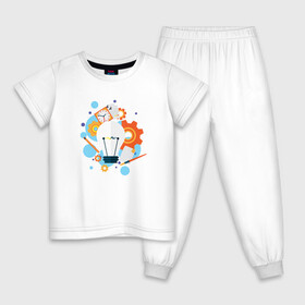Детская пижама хлопок с принтом Наука в Тюмени, 100% хлопок |  брюки и футболка прямого кроя, без карманов, на брюках мягкая резинка на поясе и по низу штанин
 | карандаш | кисть | лампочка | наука | рисунок | часы | шестеренки