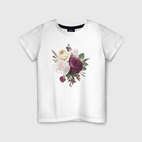 Детская футболка хлопок с принтом Бархатные цветы в Тюмени, 100% хлопок | круглый вырез горловины, полуприлегающий силуэт, длина до линии бедер | Тематика изображения на принте: букет цветов | гвоздика | пионы | розы | цветы