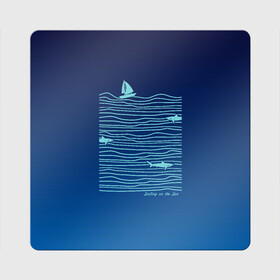 Магнит виниловый Квадрат с принтом Акулы в море в Тюмени, полимерный материал с магнитным слоем | размер 9*9 см, закругленные углы | акула | лето | лодка | море | океан | отдых | отпуск | парус | парусник | плавание