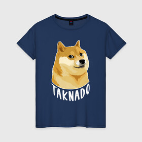 Женская футболка хлопок с принтом ПЕС МЕМ|TAKNADO в Тюмени, 100% хлопок | прямой крой, круглый вырез горловины, длина до линии бедер, слегка спущенное плечо | мем | пес мем | собака | такнадо | хаски
