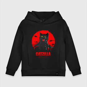 Детское худи Oversize хлопок с принтом КОТЗИЛЛА CATZILLA в Тюмени, френч-терри — 70% хлопок, 30% полиэстер. Мягкий теплый начес внутри —100% хлопок | боковые карманы, эластичные манжеты и нижняя кромка, капюшон на магнитной кнопке | cat | cats | catzila | catzilla | godzila | godzilla | годзила | годзилла | кот | котзила | котик | кошка | кэтзилла | мимими | прикол | прикольная