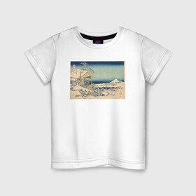 Детская футболка хлопок с принтом Снежное утро на реке Коисикава в Тюмени, 100% хлопок | круглый вырез горловины, полуприлегающий силуэт, длина до линии бедер | Тематика изображения на принте: кацусики хокусай | тридцать шесть видов фудзи | фудзи | япония | японская графика