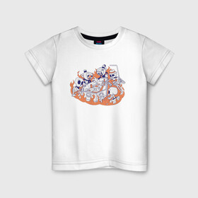 Детская футболка хлопок с принтом Cuphead в Тюмени, 100% хлопок | круглый вырез горловины, полуприлегающий силуэт, длина до линии бедер | cartoon | cuphead | fire | game | illustration | mugman | skeleton