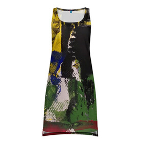 Платье-майка 3D с принтом Мазок художника! в Тюмени, 100% полиэстер | полуприлегающий силуэт, широкие бретели, круглый вырез горловины, удлиненный подол сзади. | абстракция | картина | молодежное | пестрое | хайп