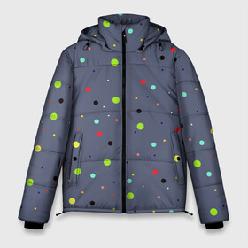 Мужская зимняя куртка 3D с принтом Цветные шарики | Colored balls в Тюмени, верх — 100% полиэстер; подкладка — 100% полиэстер; утеплитель — 100% полиэстер | длина ниже бедра, свободный силуэт Оверсайз. Есть воротник-стойка, отстегивающийся капюшон и ветрозащитная планка. 

Боковые карманы с листочкой на кнопках и внутренний карман на молнии. | circle | зеленый | красочный | круг | мяч | чернить