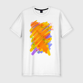Мужская футболка хлопок Slim с принтом Яркость красок в Тюмени, 92% хлопок, 8% лайкра | приталенный силуэт, круглый вырез ворота, длина до линии бедра, короткий рукав | art | orange | print | брызги | краски | принт | пятна | творчество | яркость