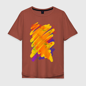 Мужская футболка хлопок Oversize с принтом Яркость красок в Тюмени, 100% хлопок | свободный крой, круглый ворот, “спинка” длиннее передней части | art | orange | print | брызги | краски | принт | пятна | творчество | яркость