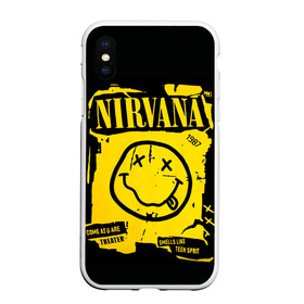 Чехол для iPhone XS Max матовый с принтом Nirvana 1987 в Тюмени, Силикон | Область печати: задняя сторона чехла, без боковых панелей | Тематика изображения на принте: album | curt | kobain | logo | music | nevermind | nirvana | rock | smells like | smile | teen spirit | альбом | гитара | курт кобейн | логотип | музыка | невермайнд | нирвана | рок | смайл | стикер