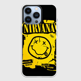 Чехол для iPhone 13 Pro с принтом Nirvana 1987 в Тюмени,  |  | Тематика изображения на принте: album | curt | kobain | logo | music | nevermind | nirvana | rock | smells like | smile | teen spirit | альбом | гитара | курт кобейн | логотип | музыка | невермайнд | нирвана | рок | смайл | стикер