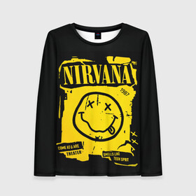 Женский лонгслив 3D с принтом Nirvana 1987 в Тюмени, 100% полиэстер | длинные рукава, круглый вырез горловины, полуприлегающий силуэт | Тематика изображения на принте: album | curt | kobain | logo | music | nevermind | nirvana | rock | smells like | smile | teen spirit | альбом | гитара | курт кобейн | логотип | музыка | невермайнд | нирвана | рок | смайл | стикер