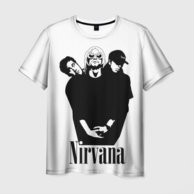 Мужская футболка 3D с принтом Nirvana Группа в Тюмени, 100% полиэфир | прямой крой, круглый вырез горловины, длина до линии бедер | album | curt | kobain | music | nevermind | nirvana | rock | smells like | teen spirit | альбом | гитара | курт кобейн | музыка | невермайнд | нирвана | рок