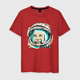 Мужская футболка хлопок с принтом Юрий Гагарин в Тюмени, 100% хлопок | прямой крой, круглый вырез горловины, длина до линии бедер, слегка спущенное плечо. | астронавт | восток1 | гагарин | земля | космонавт | космос | планеты | юрий