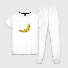 Женская пижама хлопок с принтом Самый обычный банан в Тюмени, 100% хлопок | брюки и футболка прямого кроя, без карманов, на брюках мягкая резинка на поясе и по низу штанин | banana | банан | еда | минимализм | тропический | фрукт