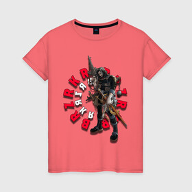 Женская футболка хлопок с принтом BRZRKR - Сын Бога в Тюмени, 100% хлопок | прямой крой, круглый вырез горловины, длина до линии бедер, слегка спущенное плечо | берсеркер | воитель | киану | оружие | прицел | ривз