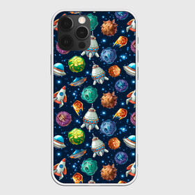 Чехол для iPhone 12 Pro с принтом Мультяшные планеты в Тюмени, силикон | область печати: задняя сторона чехла, без боковых панелей | space | арт | звезды | корабли | космос | планеты | ракеты | созвездия