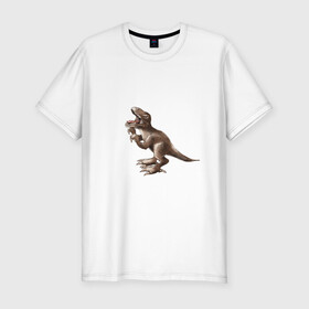 Мужская футболка хлопок Slim с принтом Тираннозавр в Тюмени, 92% хлопок, 8% лайкра | приталенный силуэт, круглый вырез ворота, длина до линии бедра, короткий рукав | арт | динозавры | принт | рекс | юрский период