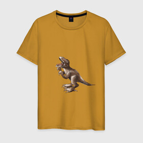 Мужская футболка хлопок с принтом Тираннозавр в Тюмени, 100% хлопок | прямой крой, круглый вырез горловины, длина до линии бедер, слегка спущенное плечо. | арт | динозавры | принт | рекс | юрский период