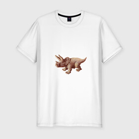Мужская футболка хлопок Slim с принтом Трицератопс в Тюмени, 92% хлопок, 8% лайкра | приталенный силуэт, круглый вырез ворота, длина до линии бедра, короткий рукав | арт | динозавры | звери | принт | трицератопс