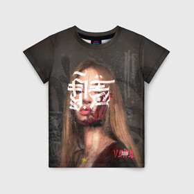Детская футболка 3D с принтом Гранж каллиграфия. в Тюмени, 100% гипоаллергенный полиэфир | прямой крой, круглый вырез горловины, длина до линии бедер, чуть спущенное плечо, ткань немного тянется | girl. | graffiti | граффити | девушка | каллиграфия