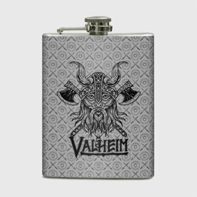 Фляга с принтом Valheim Viking dark в Тюмени, металлический корпус | емкость 0,22 л, размер 125 х 94 мм. Виниловая наклейка запечатывается полностью | Тематика изображения на принте: fantasy | mmo | valheim | valve | валхейм | вальхейм | викинги | выживалка | игра | королевская битва | ммо | ролевая игра | фэнтази