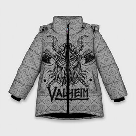 Зимняя куртка для девочек 3D с принтом Valheim Viking dark в Тюмени, ткань верха — 100% полиэстер; подклад — 100% полиэстер, утеплитель — 100% полиэстер. | длина ниже бедра, удлиненная спинка, воротник стойка и отстегивающийся капюшон. Есть боковые карманы с листочкой на кнопках, утяжки по низу изделия и внутренний карман на молнии. 

Предусмотрены светоотражающий принт на спинке, радужный светоотражающий элемент на пуллере молнии и на резинке для утяжки. | fantasy | mmo | valheim | valve | валхейм | вальхейм | викинги | выживалка | игра | королевская битва | ммо | ролевая игра | фэнтази