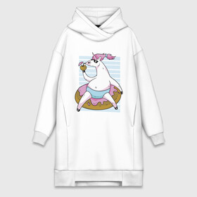 Платье-худи хлопок с принтом Chilling Unicorn в Тюмени,  |  | art | cocktail | donut | drawing | unicorn | арт | единорог | коктейль | пончик | рисунок