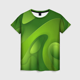 Женская футболка 3D с принтом 3d Green abstract в Тюмени, 100% полиэфир ( синтетическое хлопкоподобное полотно) | прямой крой, круглый вырез горловины, длина до линии бедер | luxury | versace | vip | абстракция | версаче | вип | паттерн | роскошь | текстуры