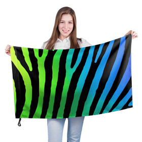 Флаг 3D с принтом Радужная зебра в Тюмени, 100% полиэстер | плотность ткани — 95 г/м2, размер — 67 х 109 см. Принт наносится с одной стороны | градиент | животное | зебра | орнамент | полоски