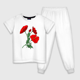 Детская пижама хлопок с принтом Букет маковых цветов в Тюмени, 100% хлопок |  брюки и футболка прямого кроя, без карманов, на брюках мягкая резинка на поясе и по низу штанин
 | flowers | nature | poppies | алые | арт | букет | бутоны | весна | ветки | зелень | красные маки | красные цветы | лепестки | лето | листья | любовь | маки | подарок | полевые цветы | природа | растения | рисунок | сад