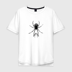 Мужская футболка хлопок Oversize с принтом Черный Паук в Тюмени, 100% хлопок | свободный крой, круглый ворот, “спинка” длиннее передней части | минимализм | молния | насекомое | паук | рисунок | черный паук