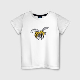 Детская футболка хлопок с принтом Грозная Пчела в Тюмени, 100% хлопок | круглый вырез горловины, полуприлегающий силуэт, длина до линии бедер | Тематика изображения на принте: грозная пчела | злая пчела | насекомое | пчела | пчела воин | рисунок