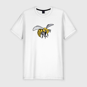 Мужская футболка хлопок Slim с принтом Грозная Пчела в Тюмени, 92% хлопок, 8% лайкра | приталенный силуэт, круглый вырез ворота, длина до линии бедра, короткий рукав | грозная пчела | злая пчела | насекомое | пчела | пчела воин | рисунок