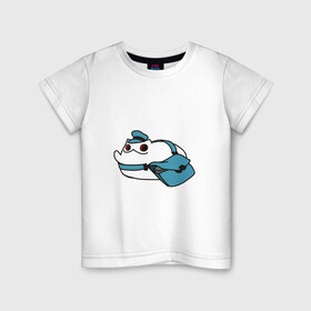 Детская футболка хлопок с принтом Кот почтальон в Тюмени, 100% хлопок | круглый вырез горловины, полуприлегающий силуэт, длина до линии бедер | арт | белая кошка | белый кот | большая сумка | кот | кот вампир | почтальон | рисунок | сумка | фуражка