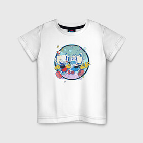 Детская футболка хлопок с принтом Cuphead and Mugman в Тюмени, 100% хлопок | круглый вырез горловины, полуприлегающий силуэт, длина до линии бедер | cuphead | game | illustration | mugman | netflix | игра | капхед | магмен