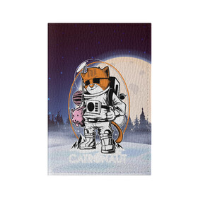 Обложка для паспорта матовая кожа с принтом Catronaut в Тюмени, натуральная матовая кожа | размер 19,3 х 13,7 см; прозрачные пластиковые крепления | moon | арт | день космонавтики | звезды | космонавт | космос | лого | луна | небо | планеты