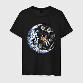Мужская футболка хлопок с принтом На луне в Тюмени, 100% хлопок | прямой крой, круглый вырез горловины, длина до линии бедер, слегка спущенное плечо. | moon | арт | день космонавтики | звезды | космонавт | космос | лого | луна | небо | планеты